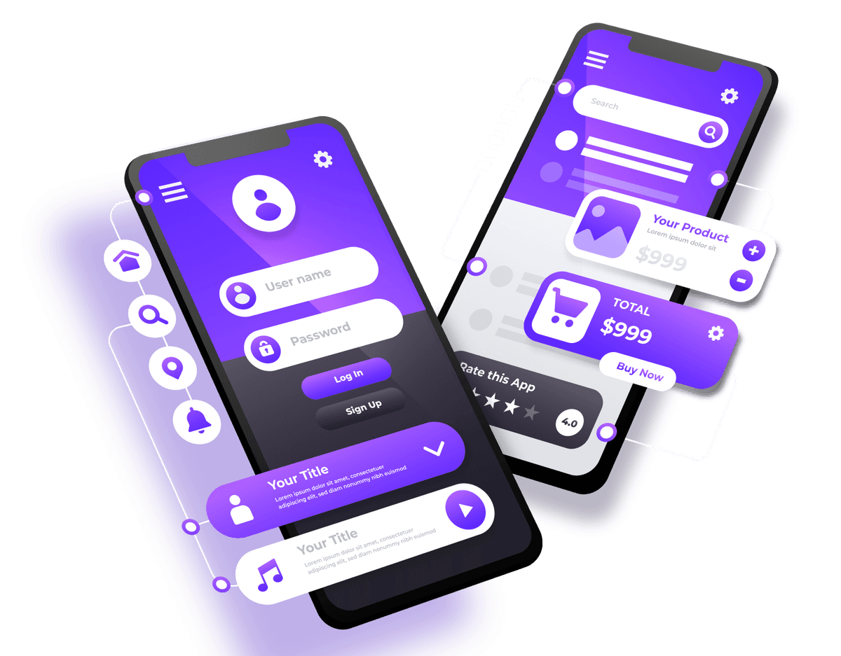 Android Development - Large flat-screen TV with glowing blue screen and UI elements