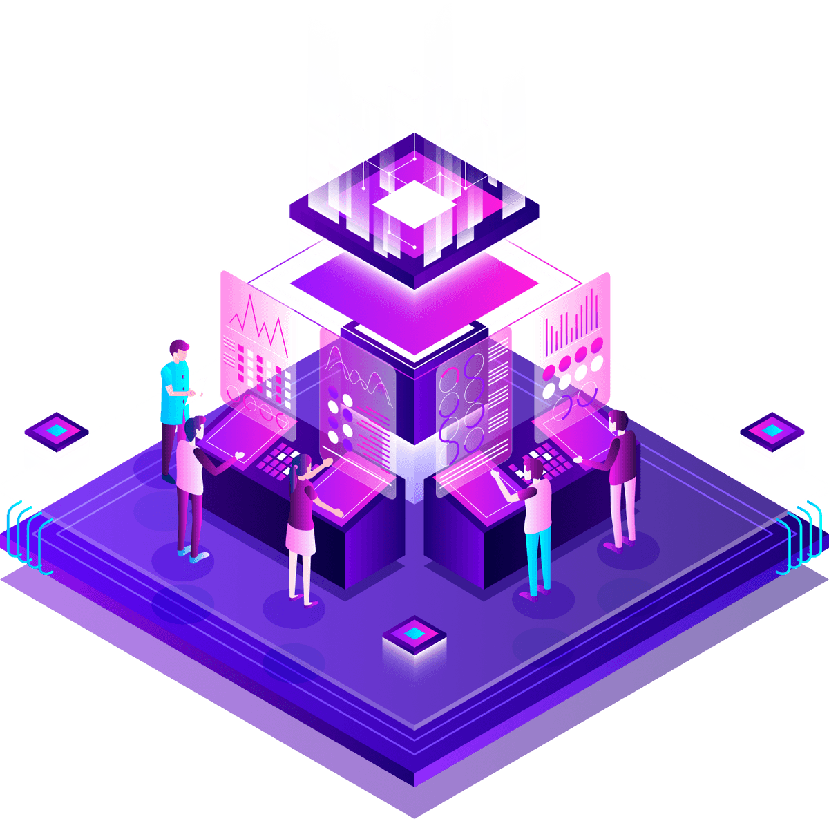 End-to-End CI/CD Pipeline Setup - Server rack with glowing elements and small figures