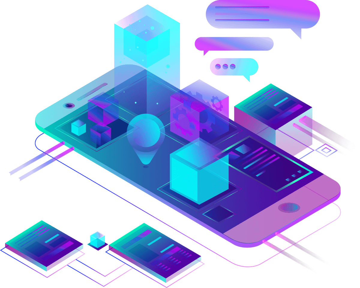 Infrastructure Management - Mobile phone with floating abstract elements