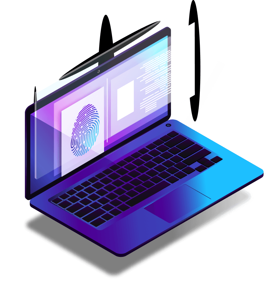 Security Hardening & Compliance - Laptop with fingerprint, padlock, and shield