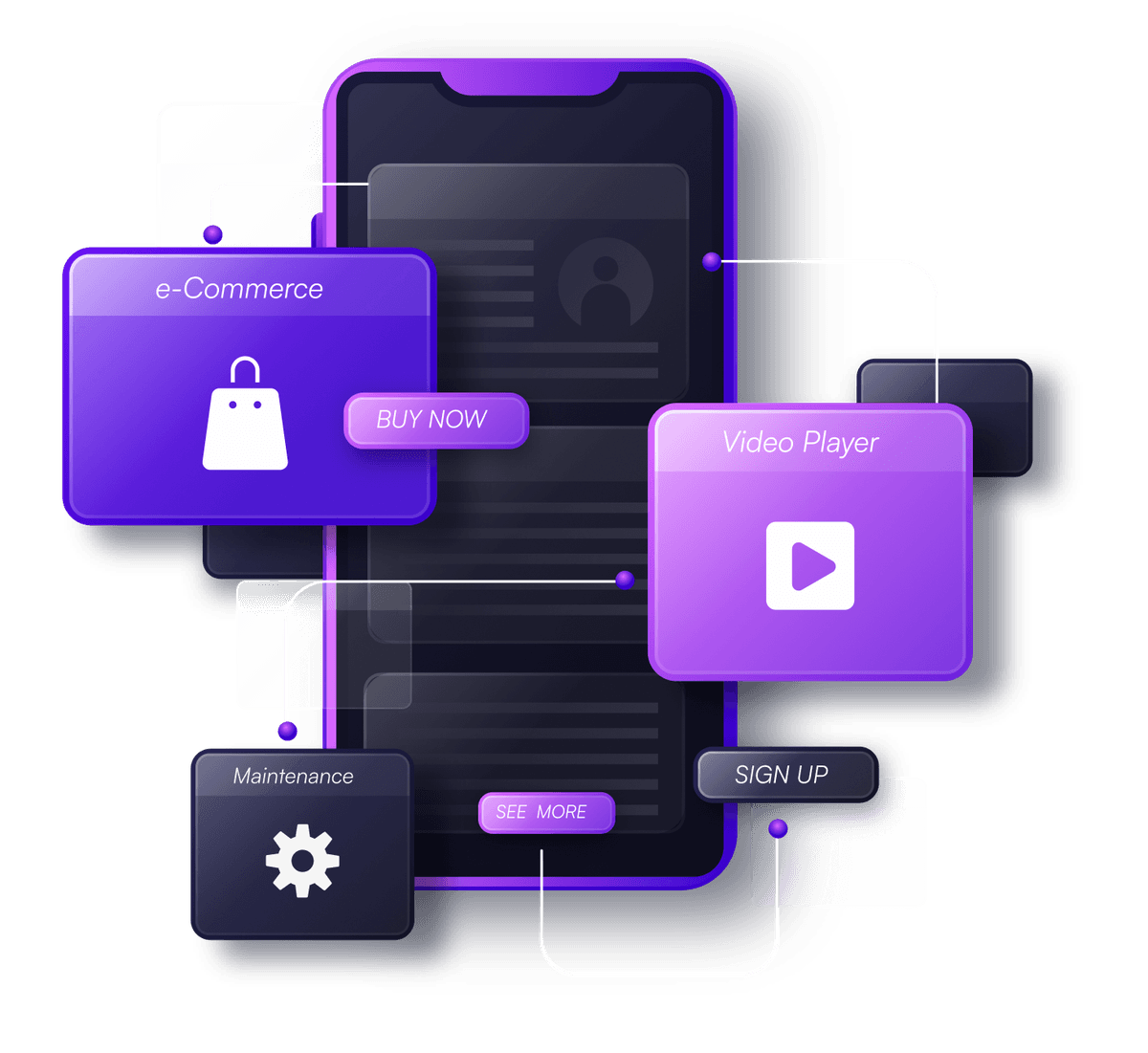 Mac Application Development - Desktop computer setup with purple-hued monitor and code