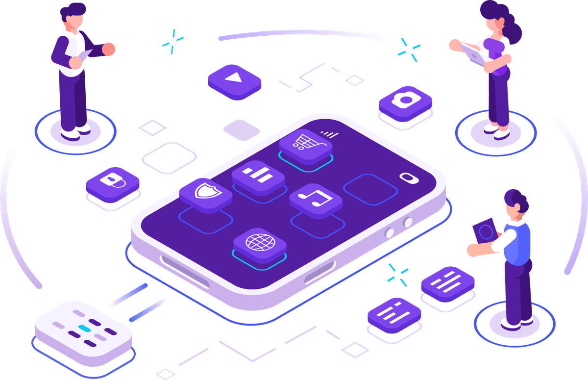 UI UX Designing - Two overlapping screens showing interface elements and flow diagrams