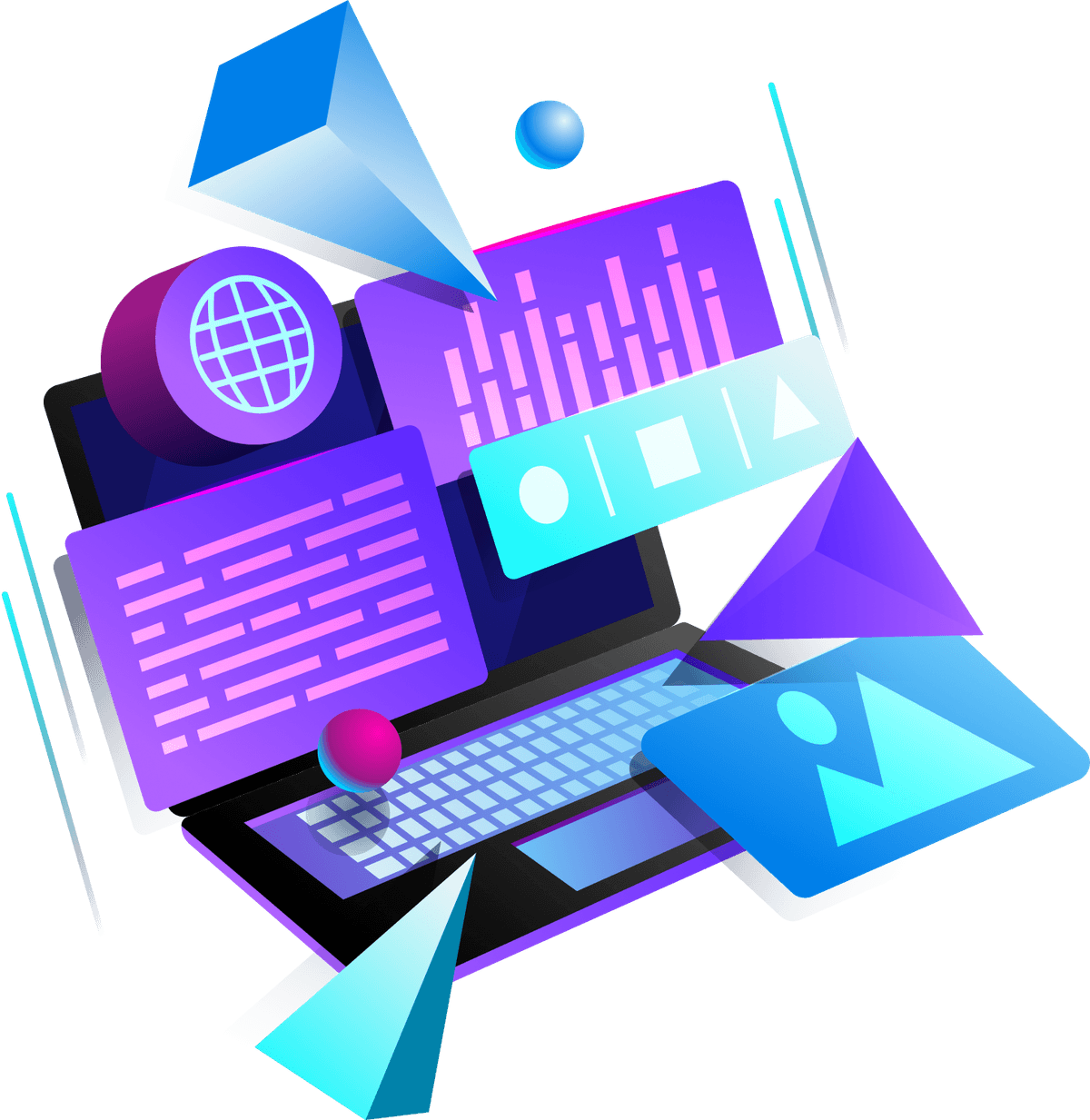 Software Quality Assurance - Laptop with magnifying glass and testing icons